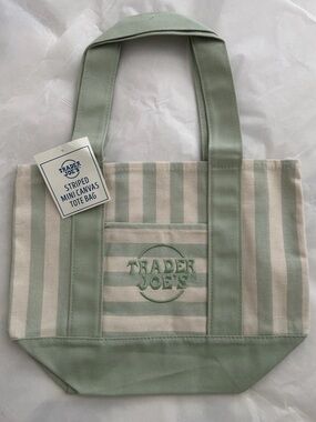 Trader Joe’s Striped Mini Canvas Tote Bag in Sage